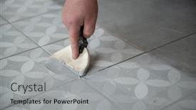  Presentation with renovation - PPT theme with tiler-laying-the-ceramic-tile background and a light gray colored foreground