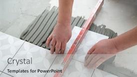  Presentation with home renovation - Slide set consisting of tiler-laying-the-ceramic-tile background and a light gray colored foreground