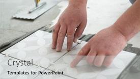  Presentation with house building - Presentation theme enhanced with tiler-laying-the-ceramic-tile background and a light gray colored foreground