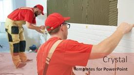  Presentation with home renovation - Colorful slide set enhanced with tilers-installing-large-size-tile backdrop and a red colored foreground