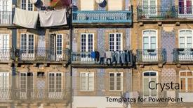  Presentation with old buildings - Audience pleasing PPT theme consisting of tiles azulejo on the facade backdrop and a coral colored foreground