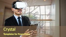  Presentation with glasses - Audience pleasing presentation consisting of tiles slide - businessman wearing vr glasses while backdrop and a violet colored foreground