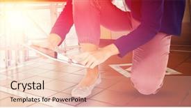  Presentation with elevator - Amazing slide set having tiles slide - low section of businesswoman kneeling backdrop and a lemonade colored foreground