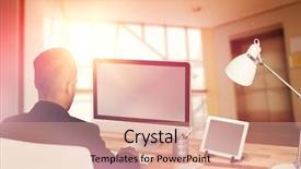  Presentation with elevator - Cool new PPT theme with tiles slide - rear view of businessman working backdrop and a coral colored foreground