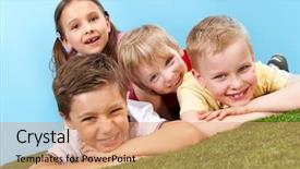  Presentation with children at camp - Beautiful presentation theme featuring tilt up of happy children backdrop and a coral colored foreground