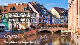  Presentation with canals - Beautiful slide set featuring timber bridge - beautiful romantic city colmar part backdrop and a tawny brown colored foreground