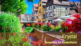  Presentation with small town - Slide deck with timber bridge - town of colmar background and a tawny brown colored foreground