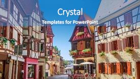  Presentation with small town - Beautiful presentation design featuring timber bridge - town of colmar backdrop and a teal colored foreground