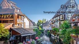  Presentation with small town - Presentation theme with timber bridge - town of colmar background and a teal colored foreground