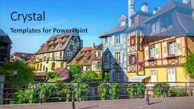  Presentation with small town - Beautiful theme featuring timber bridge - town of colmar backdrop and a light blue colored foreground