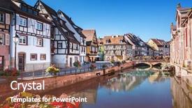  Presentation with hotel de ville or town - PPT layouts with timber bridge - town of colmar background and a tawny brown colored foreground