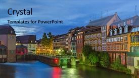  Presentation with traditional - Colorful PPT layouts enhanced with timber bridge - traditional colorful houses in strasbourg backdrop and a teal colored foreground