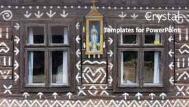  Presentation with house - Presentation theme enhanced with timbered-house-in-cicmany-slovakia background and a dark gray colored foreground