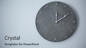  Presentation with clock - Audience pleasing PPT theme consisting of time - big clock hanging on grey backdrop and a light blue colored foreground
