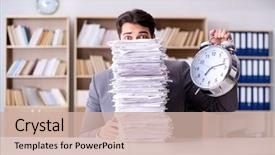  Presentation with business challenge businessman entrance maze - Cool new PPT theme with time - businessman struggling to meet challenging backdrop and a soft green colored foreground