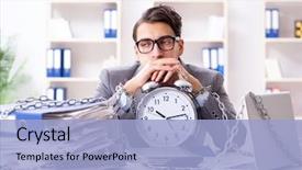  Presentation with busy - Theme with time - busy employee chained to his background and a light blue colored foreground