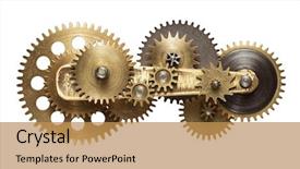  Presentation with metal - Slide set featuring time - metal collage of clockwork gears background and a gold colored foreground