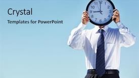  Presentation with clock - PPT theme having time - portrait of a businessman holding background and a light blue colored foreground