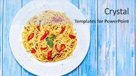  Presentation with spaghetti - PPT layouts having dine time - spaghetti aglio e olio background and a light blue colored foreground