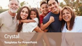  Presentation with generation - Slide deck enhanced with time - three generation hispanic family standing background and a coral colored foreground