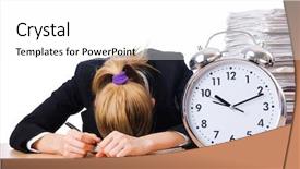  Presentation with alarm - Slides with time - woman businesswoman with giant alarm background and a white colored foreground