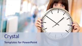  Presentation with clock - Slides having time - woman holding clock indoor background and a lemonade colored foreground