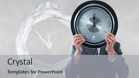  Presentation with clock - Presentation theme enhanced with time animation - business man holding a clock background and a light gray colored foreground