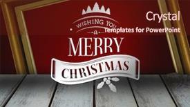  Presentation with golden christmas trumpet and red - Theme having time animation - christmas message against red background and a tawny brown colored foreground