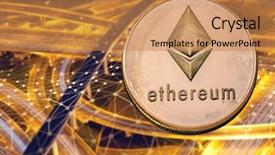  Presentation with smart city - Slide deck consisting of time animation - ethereum against skyscrapers - futuristic background and a coral colored foreground