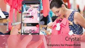  Presentation with smartphone - Presentation theme having time animation - hand holding smartphone against woman background and a coral colored foreground