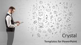  Presentation with infinity - Slide deck with time animation - handsome businessman with social media background and a  colored foreground