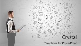  Presentation with space time - PPT theme consisting of time animation - handsome businessman with social media background and a light gray colored foreground