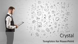  Presentation with infinity - Presentation theme featuring time animation - handsome businessman with social media background and a  colored foreground