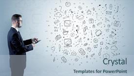  Presentation with infinity - Slide set with time animation - handsome businessman with social media background and a  colored foreground