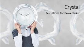  Presentation with animation - Amazing presentation design having time animation - woman holding a clock backdrop and a light gray colored foreground