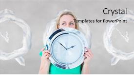  Presentation with animation - Colorful slides enhanced with time animation - woman holding a clock backdrop and a light gray colored foreground