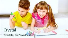  Presentation with happy kids - Presentation theme enhanced with time at home drawing free background and a  colored foreground