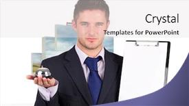  Presentation with concept illustration of customer service - Cool new theme with time attendance - customer service concept against steps backdrop and a light gray colored foreground