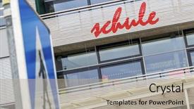  Presentation with school building - PPT theme having time attendance - school building facade background and a light gray colored foreground