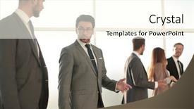  Presentation with two people talking - Beautiful PPT theme featuring time attendance - two businesspeople walking in corridor backdrop and a cream colored foreground