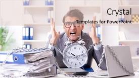  Presentation with employee anniversary work office - Slides enhanced with time bound - busy employee chained to his background and a  colored foreground
