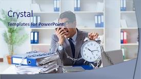  Presentation with busy - PPT theme featuring time bound - busy employee chained to his background and a light blue colored foreground
