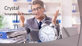  Presentation with busy - Colorful slide deck enhanced with time bound - busy employee chained to his backdrop and a soft green colored foreground
