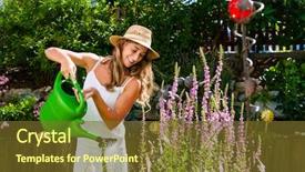  Presentation with summer flowers - Theme with time break silence - woman gardener watering flowers background and a  colored foreground