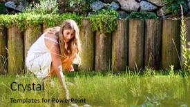  Presentation with garden pond - Presentation theme consisting of time break silence - woman sitting at pond background and a  colored foreground