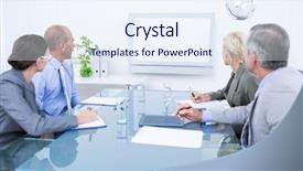  Presentation with team meeting - Slide set consisting of time clock in the meeting background and a sky blue colored foreground