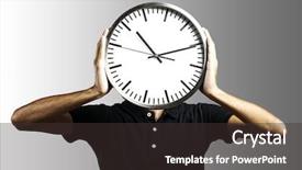  Presentation with clock face - Amazing slide set having time control - young man holding big clock backdrop and a dark gray colored foreground