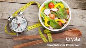 Presentation with healthy food - Audience pleasing presentation theme consisting of time eat - fresh healthy salad and measuring backdrop and a violet colored foreground