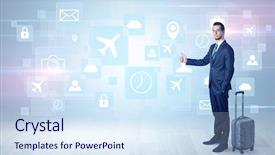  Presentation with time travel - Presentation theme with time entry - businessman departs to a business background and a sky blue colored foreground