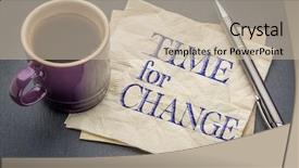  Presentation with napkin - PPT theme having reinvent - time for change - handwriting background and a mint green colored foreground